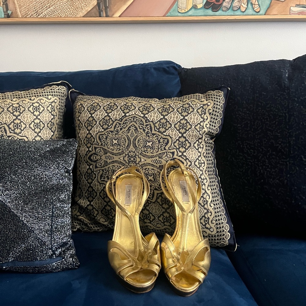 Prada Metallic Gold Strappy Sandals